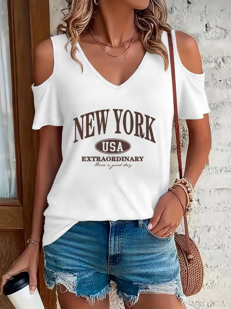 High Street Fashion New York - Kaos T-shirt Wanita Motif Huruf New