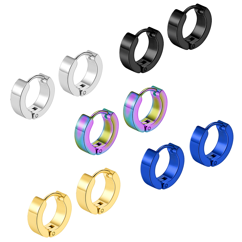 Street Fashion Rings - 1 Pasang anting bulat baja tahan