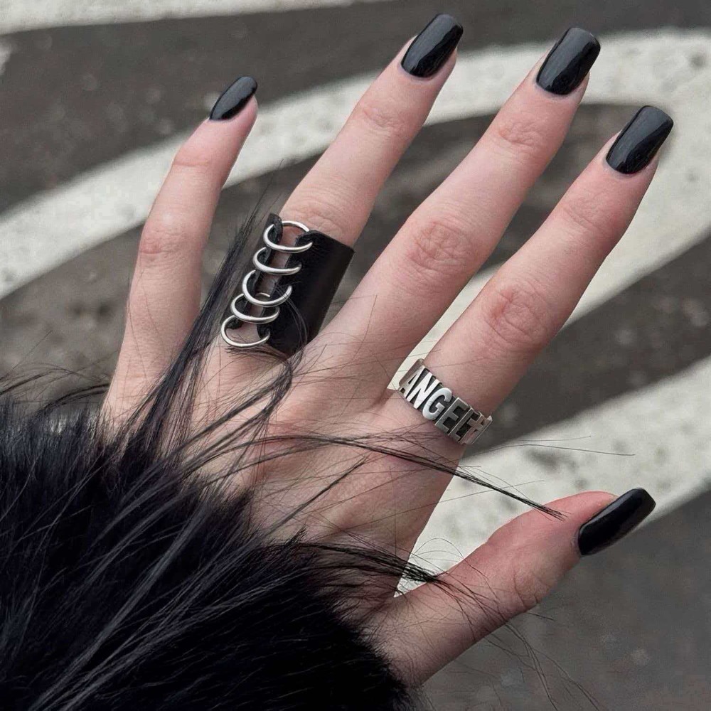 Cincin Kulit Hitam Bergaya Pun - Street Fashion Rings ulasan dan harga