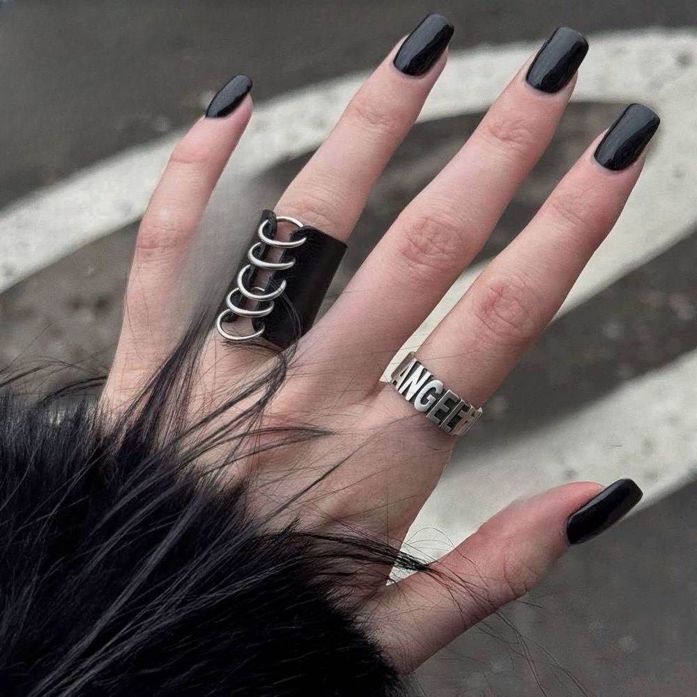 Cincin Kulit Hitam Bergaya Pun - Street Fashion Rings ulasan dan harga