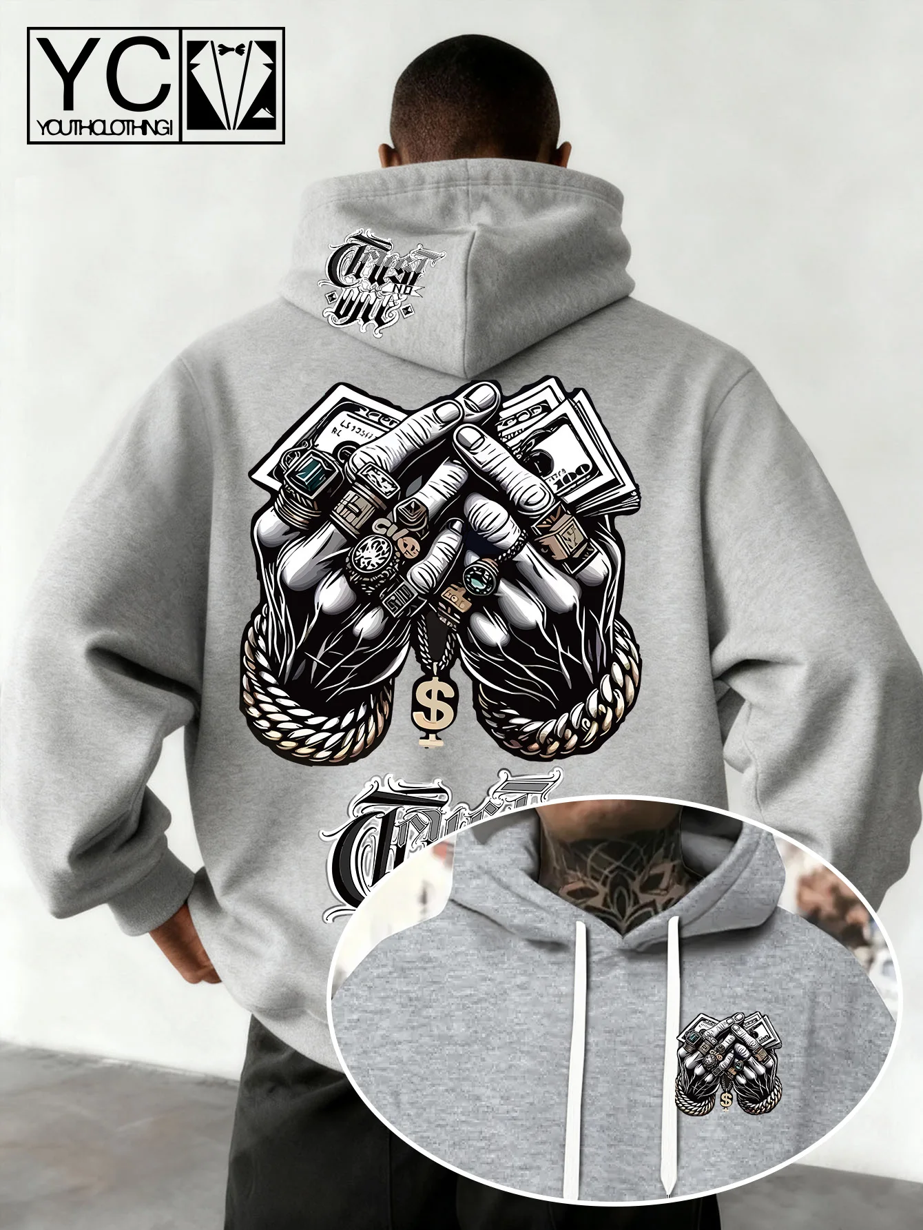 Hoodie Pria Hip Hop Motif Uang - Street Fashion Rings ulasan dan harga