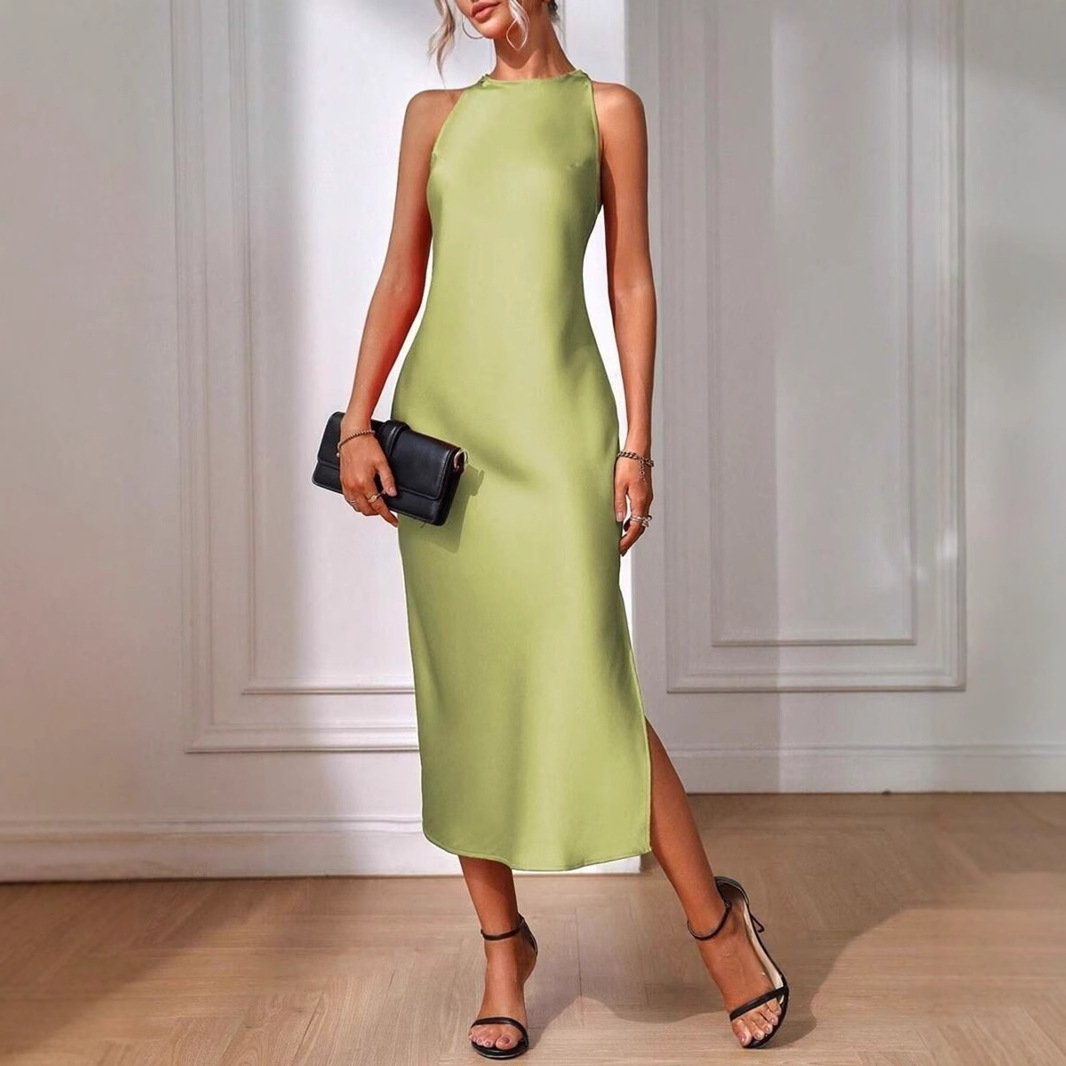 Gaun Midi Satin Elegan Tanpa L - Italy Fashion Street ulasan dan harga