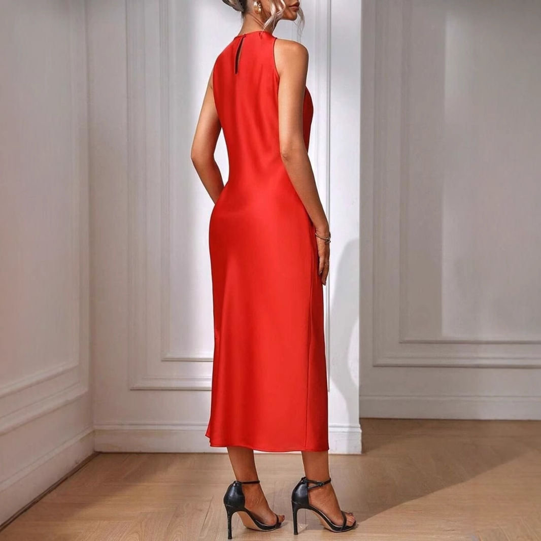 Gaun Midi Satin Elegan Tanpa L - Italy Fashion Street ulasan dan harga